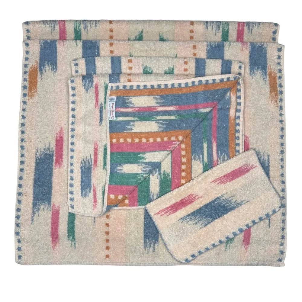 5 Pc Vintage 80s 90s Cannon Royal Family Towel Set Aztec South Western Santa Fe
